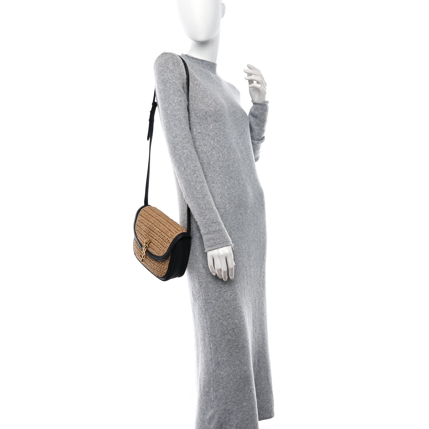 Saint Laurent Woven Raffia Monogram Kaia Satchel Tan 3 of 9