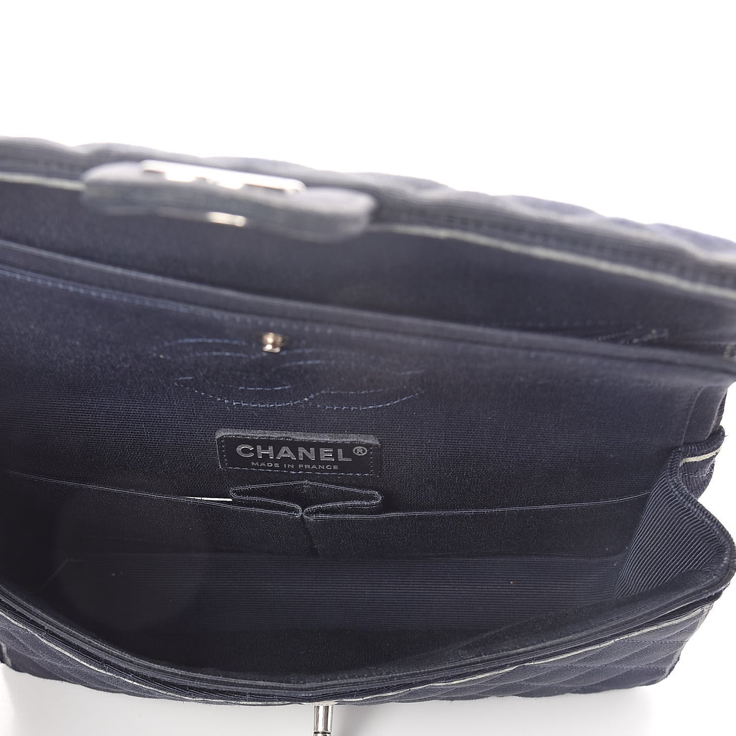 Grosgrain Quilted Medium Double Flap Navy