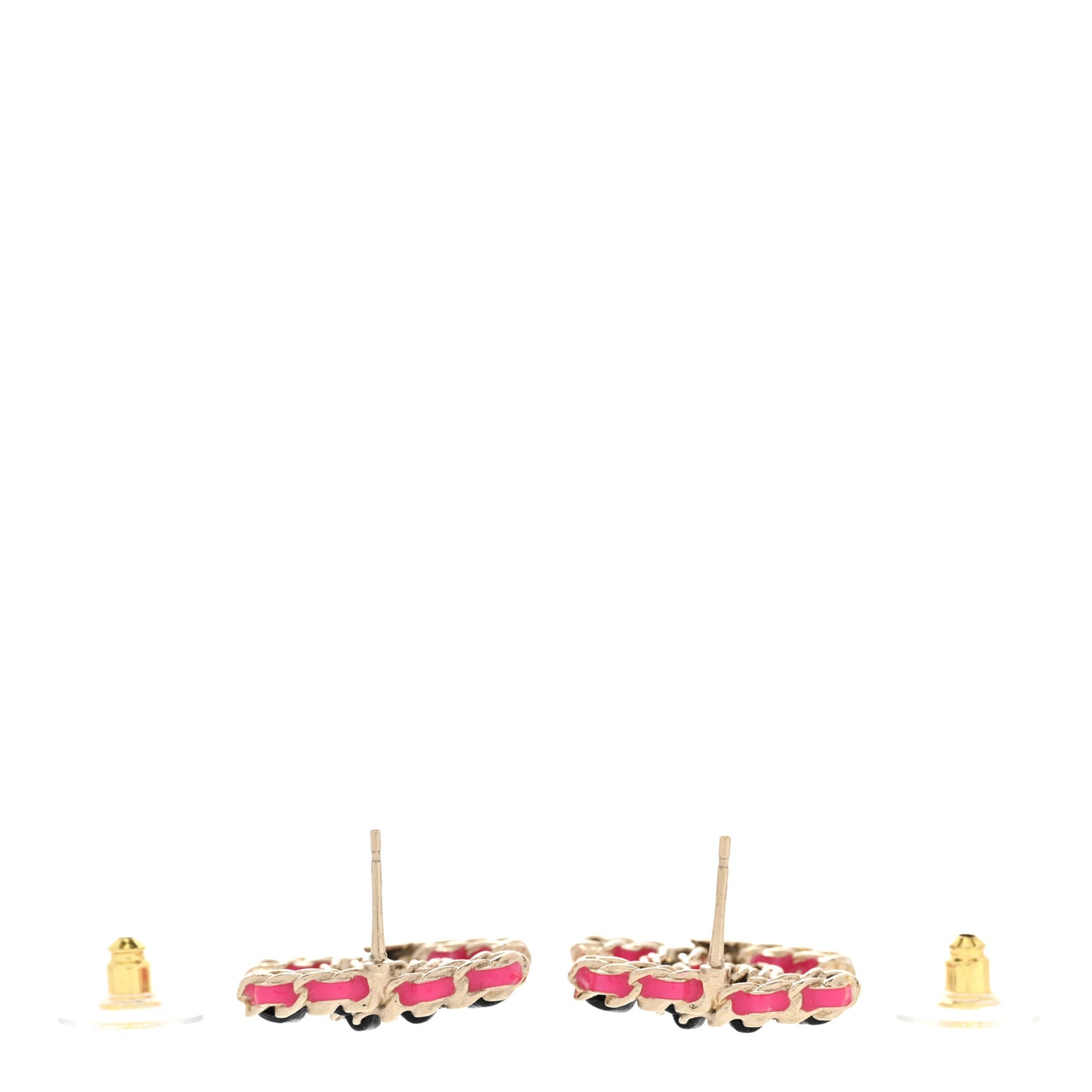 Lambskin CC Chain Earrings Black Gold Pink