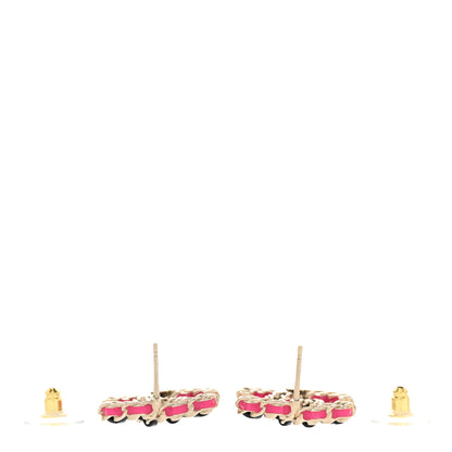 Chanel Lambskin CC Chain Earrings Black Gold Pink 3 of 4