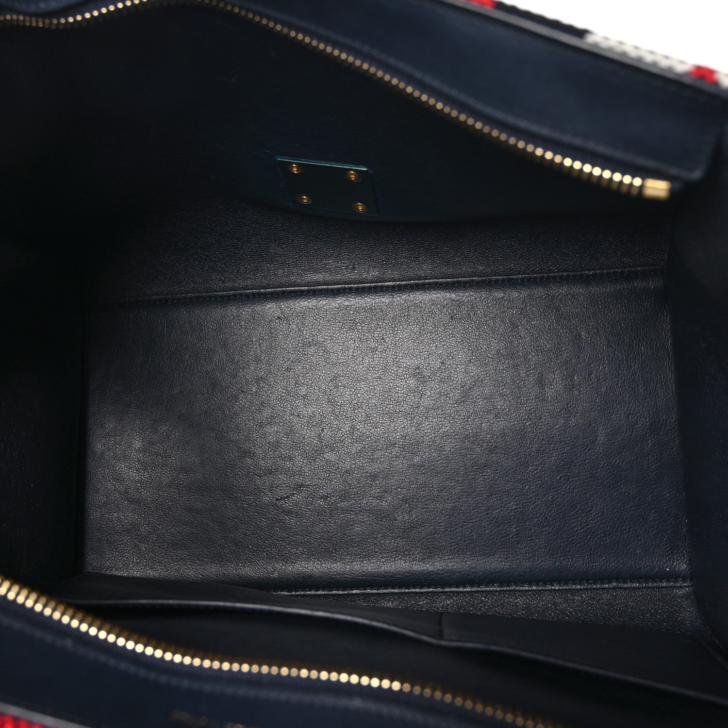 Celine Smooth Calfskin Striped Canvas Small Trapeze Navy Blue 5 of 9