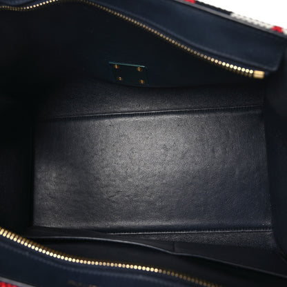 Celine Smooth Calfskin Striped Canvas Small Trapeze Navy Blue 5 of 9
