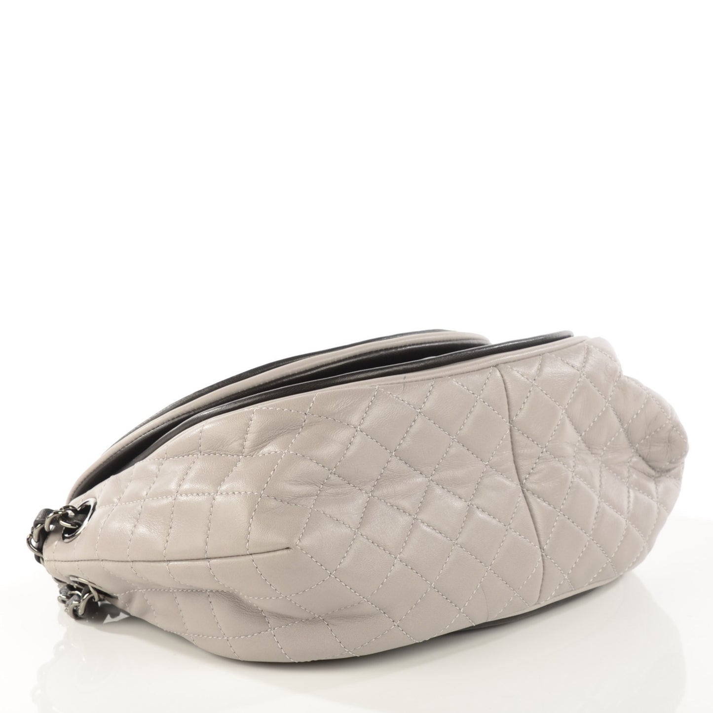 Lambskin Quilted Classic Twist Crescent Flap Black Grey