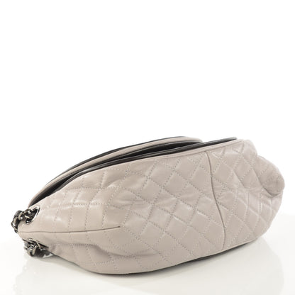 Chanel Lambskin Quilted Classic Twist Crescent Flap Black Grey 4 of 9
