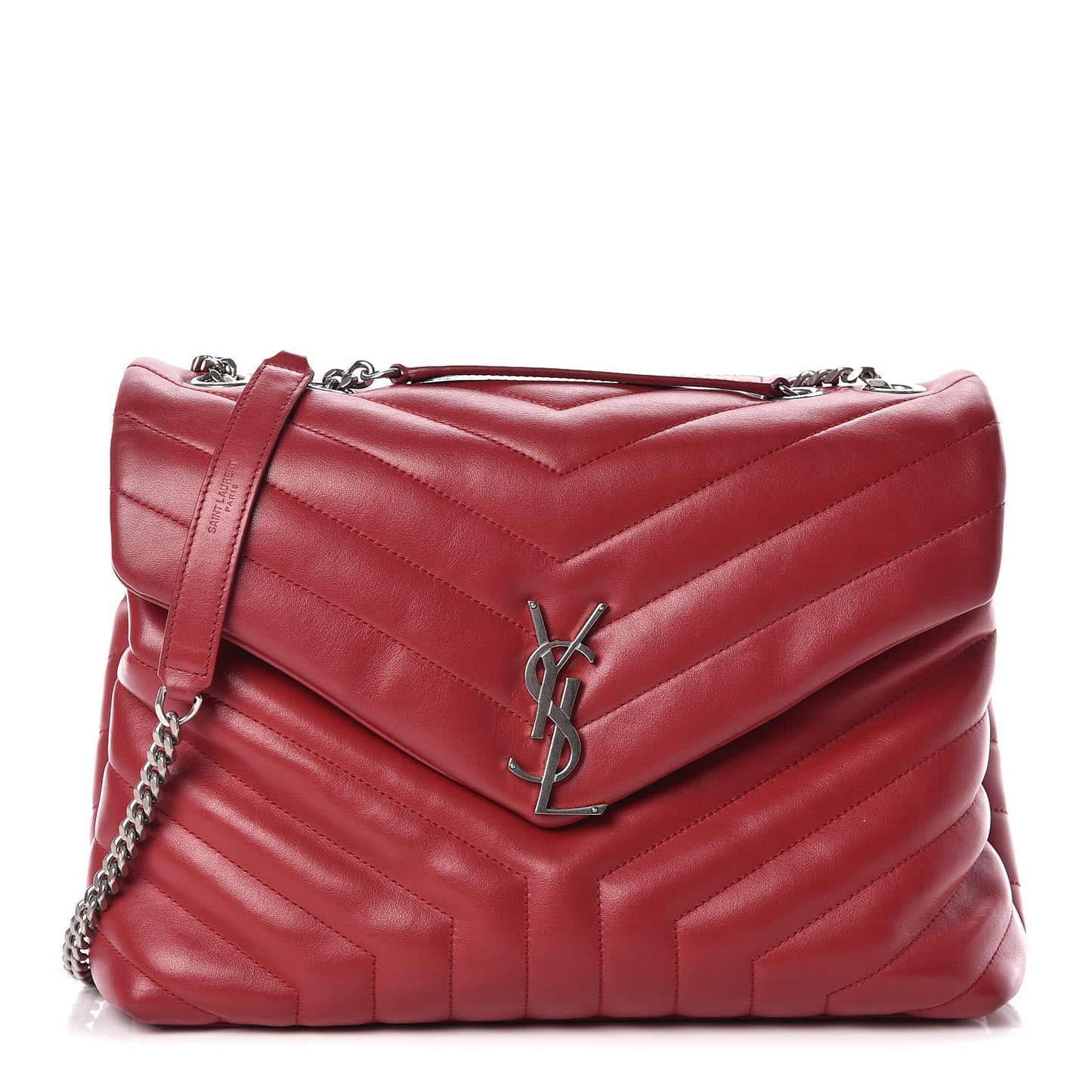 Calfskin Y Quilted Monogram Medium Loulou Chain Satchel Lipstick Red