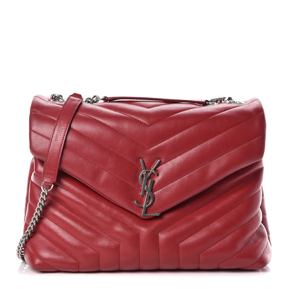 Saint Laurent Calfskin Y Quilted Monogram Medium Loulou Chain Satchel Lipstick Red 1 of 11