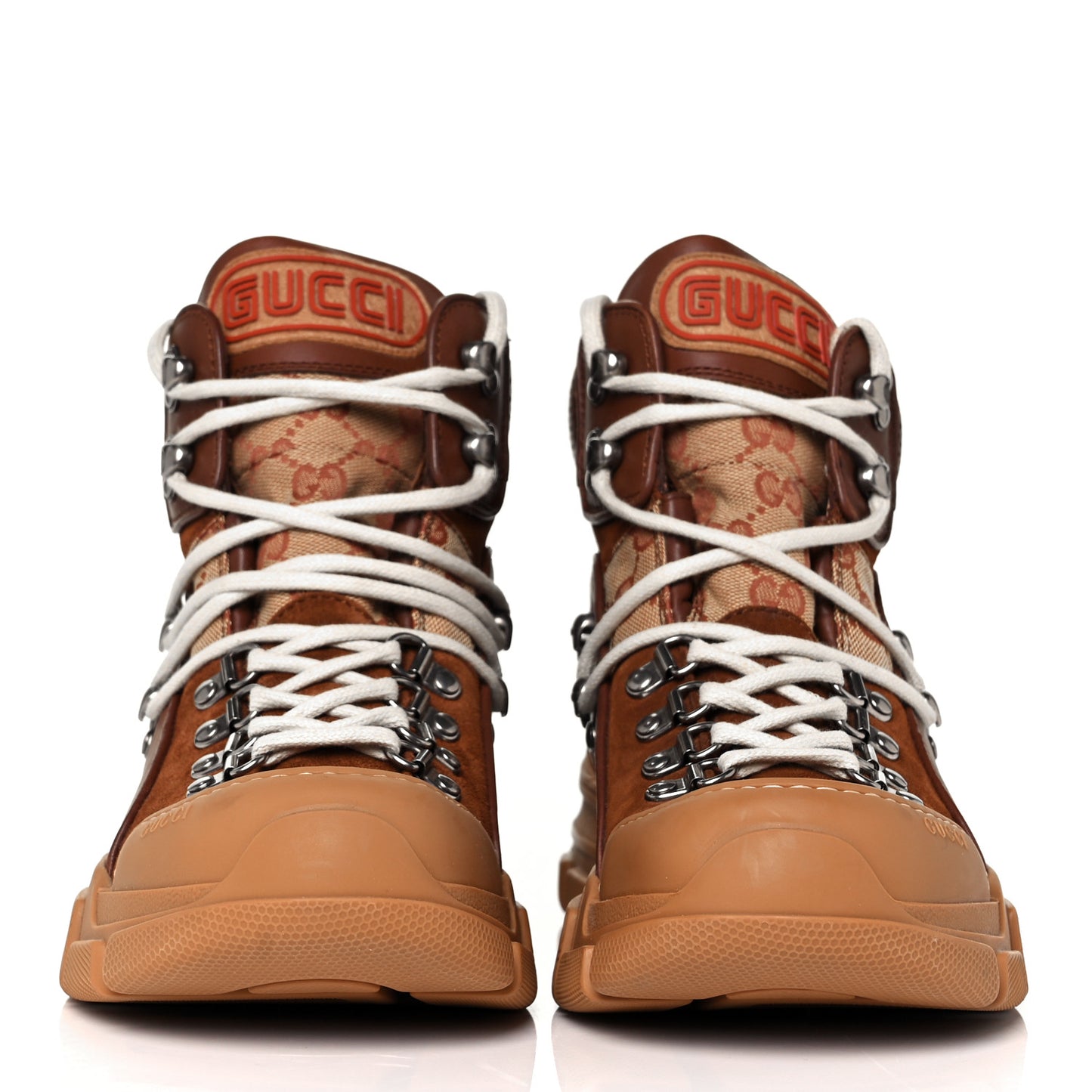 X SEGA Suede Calfskin GG Monogram Womens Flashtrek High-Top Sneakers 38 New Cuir Beige Ruggine