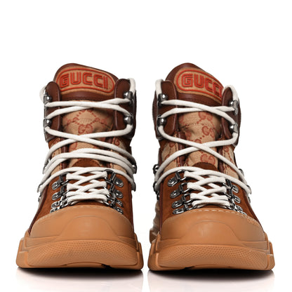 Gucci X SEGA Suede Calfskin GG Monogram Womens Flashtrek High-Top Sneakers 38 New Cuir Beige Ruggine 2 of 7