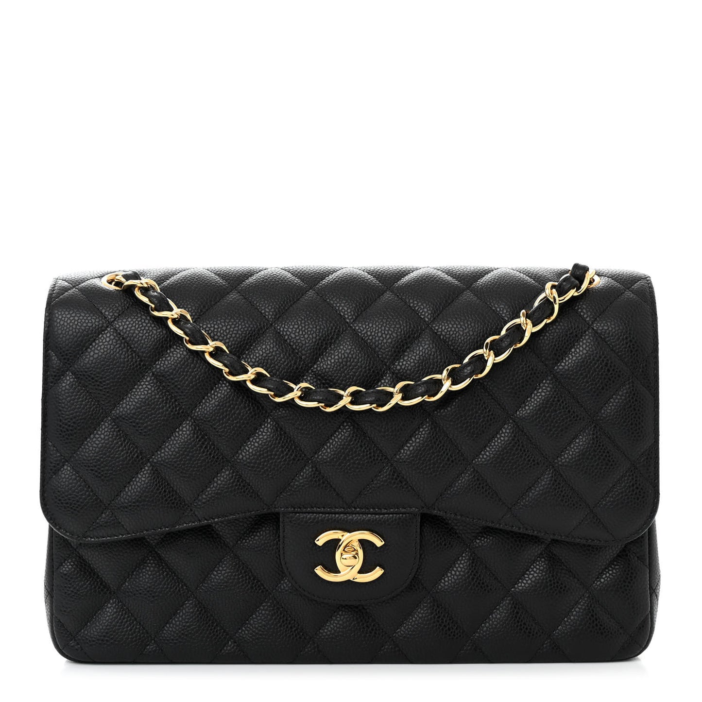 Caviar Quilted Jumbo Double Flap Black