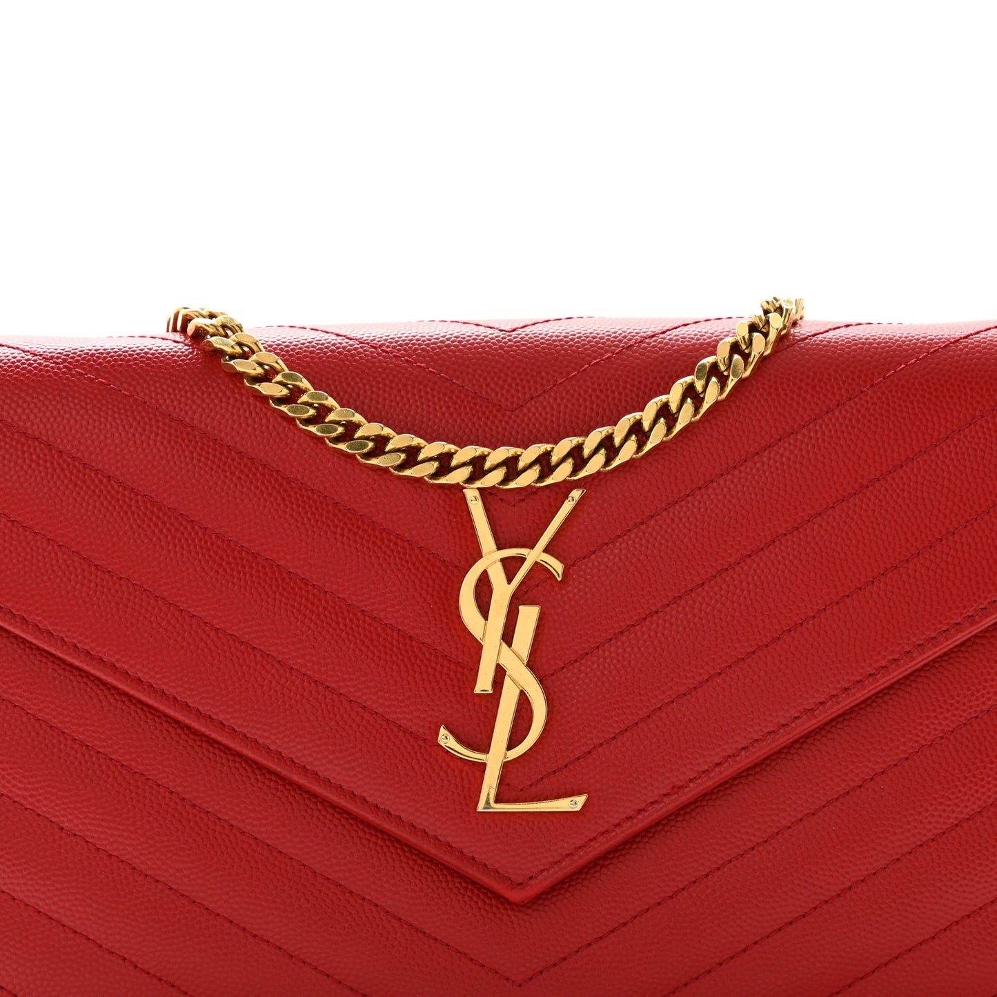 Grain De Poudre Matelasse Chevron Monogram Chain Wallet Red