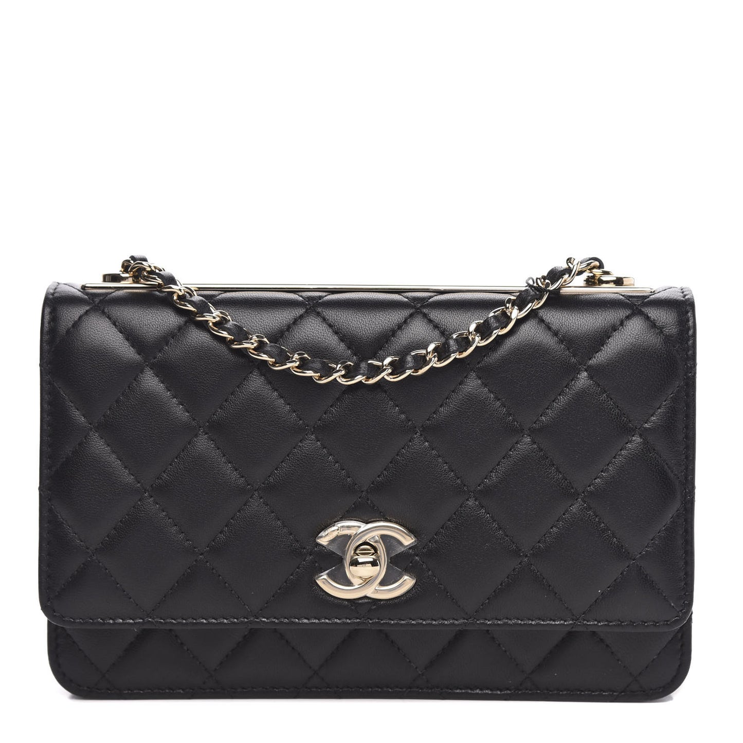 Lambskin Quilted Trendy CC Wallet On Chain WOC Black