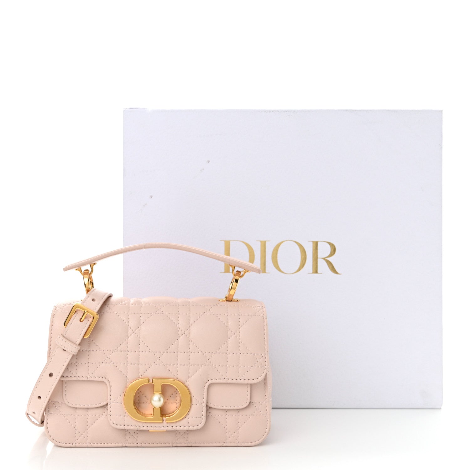 Christian Dior Lambskin Cannage Mini Jolie Top Handle Bag Powder