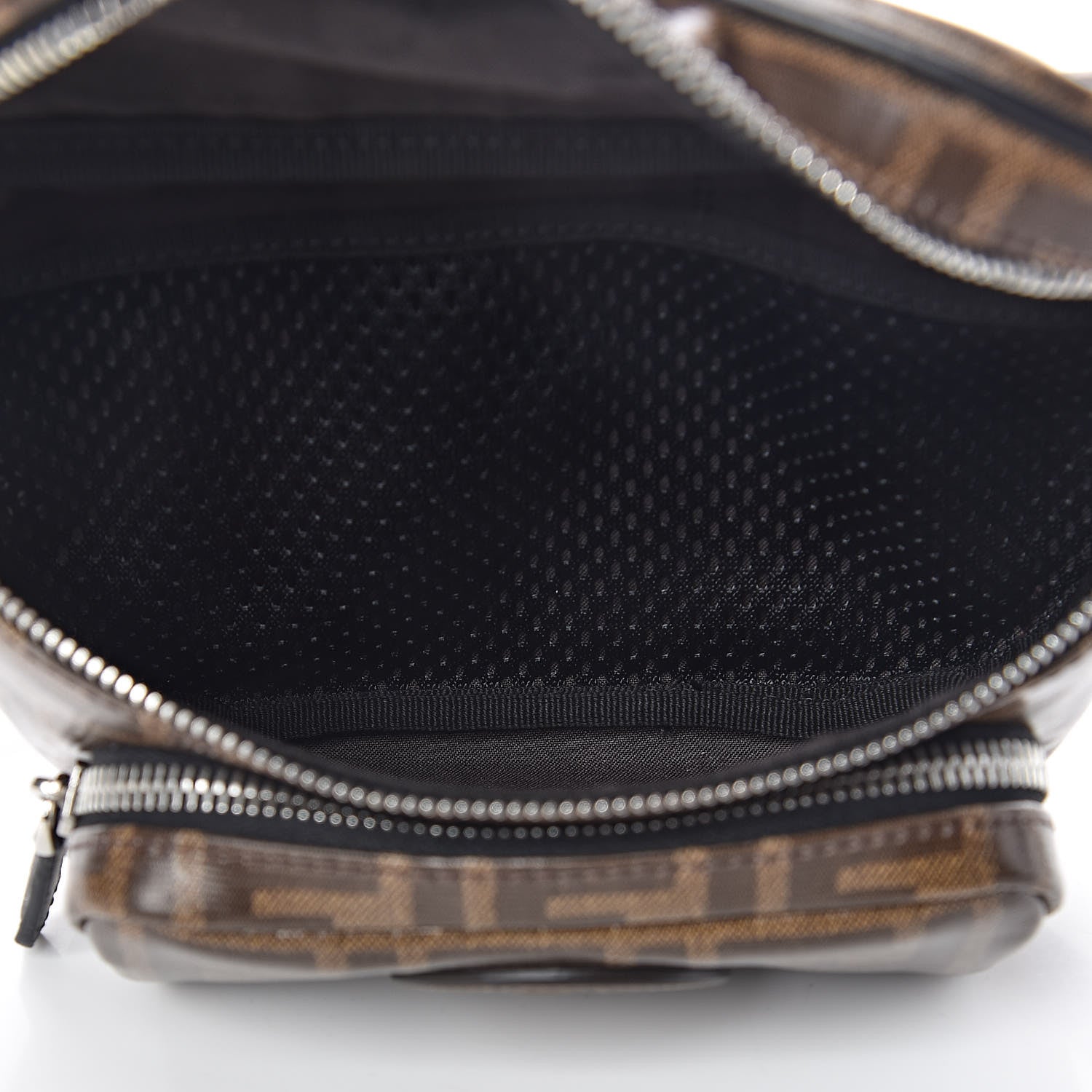 Fendi Glazed Fabric Vitello Century FF 1974 Stamp Patch Mens Pocket Belt Bag Mogano Panna Black 8 of 11