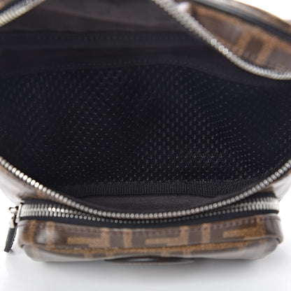 Fendi Glazed Fabric Vitello Century FF 1974 Stamp Patch Mens Pocket Belt Bag Mogano Panna Black 8 of 11