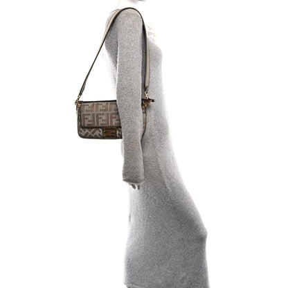 Fendi Wool Vitello King Houndstooth FF Embroidered Baguette Beige Moro 2 of 10