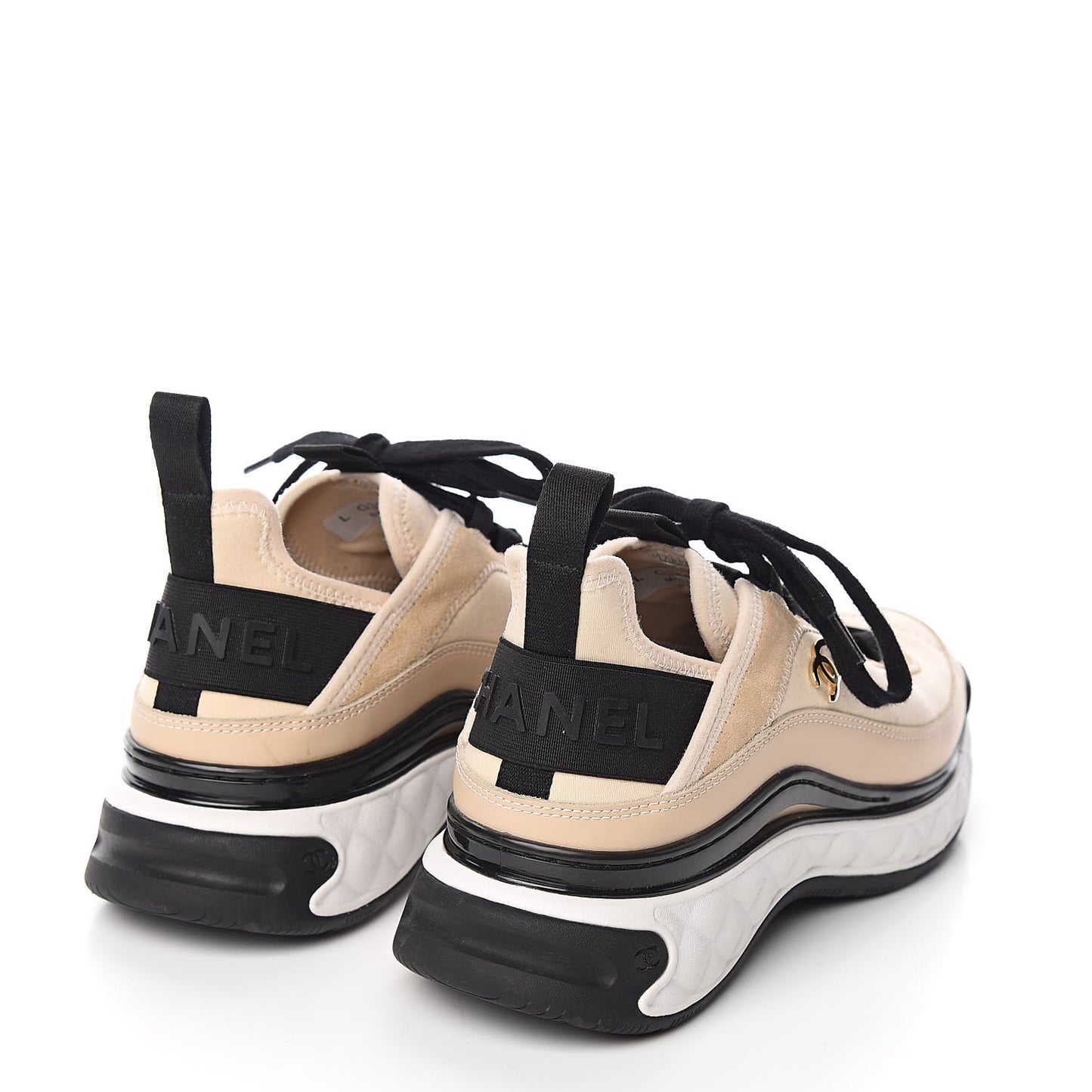 Fabric Calfskin Suede CC Sneakers 36.5 Beige
