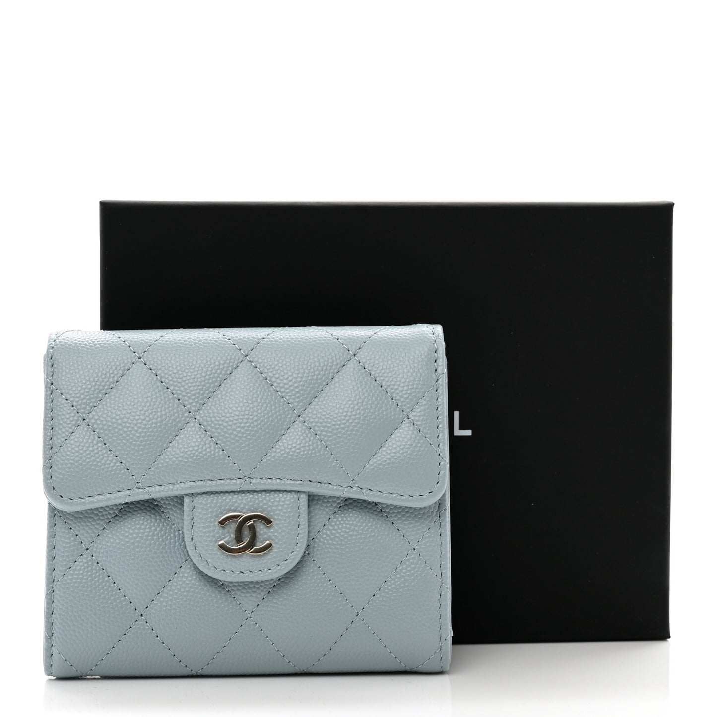 Caviar Quilted Compact Flap Wallet Light Blue