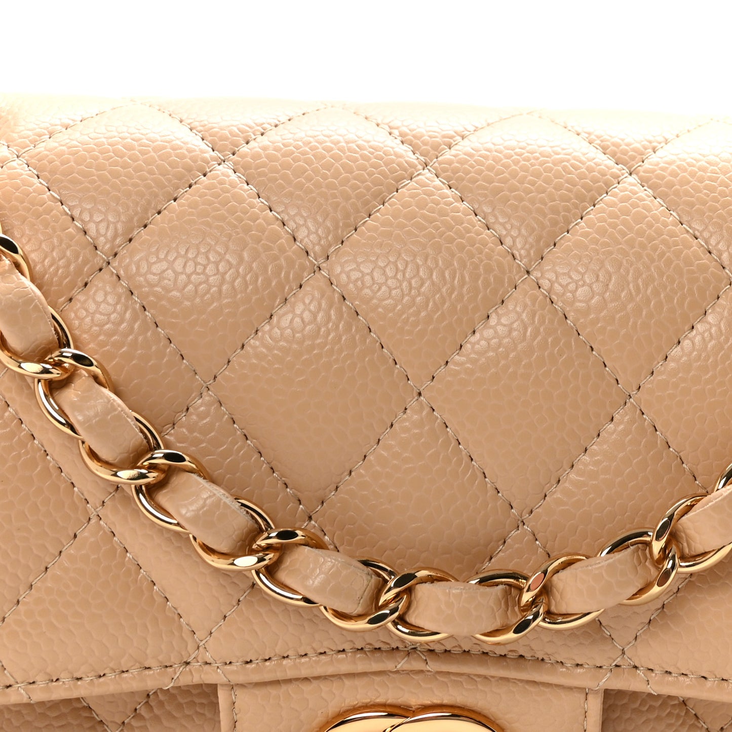 Caviar Quilted Small Double Flap Beige