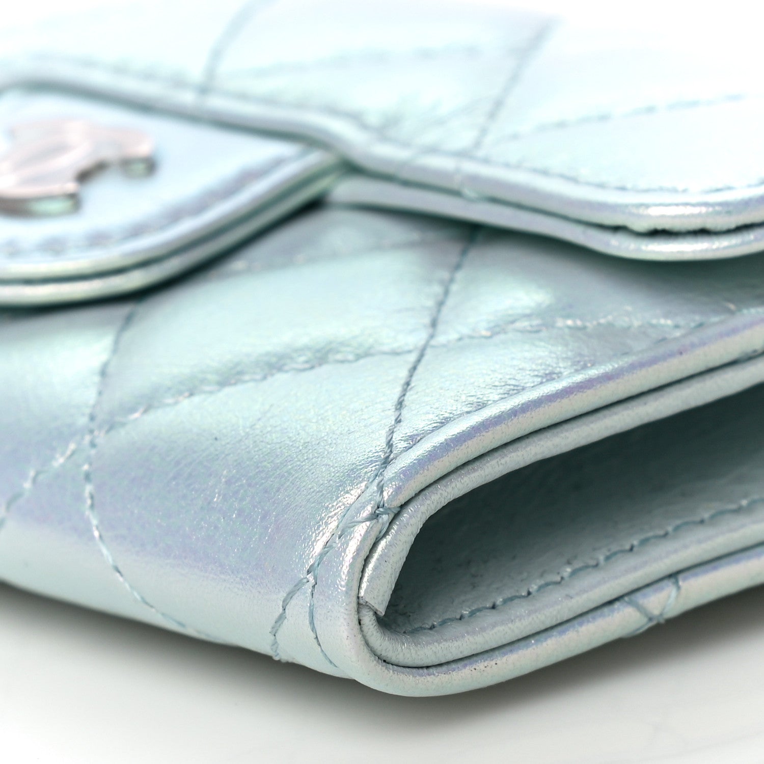 Chanel Iridescent Calfskin Quilted Flap Card Holder Light Blue 10 of 12