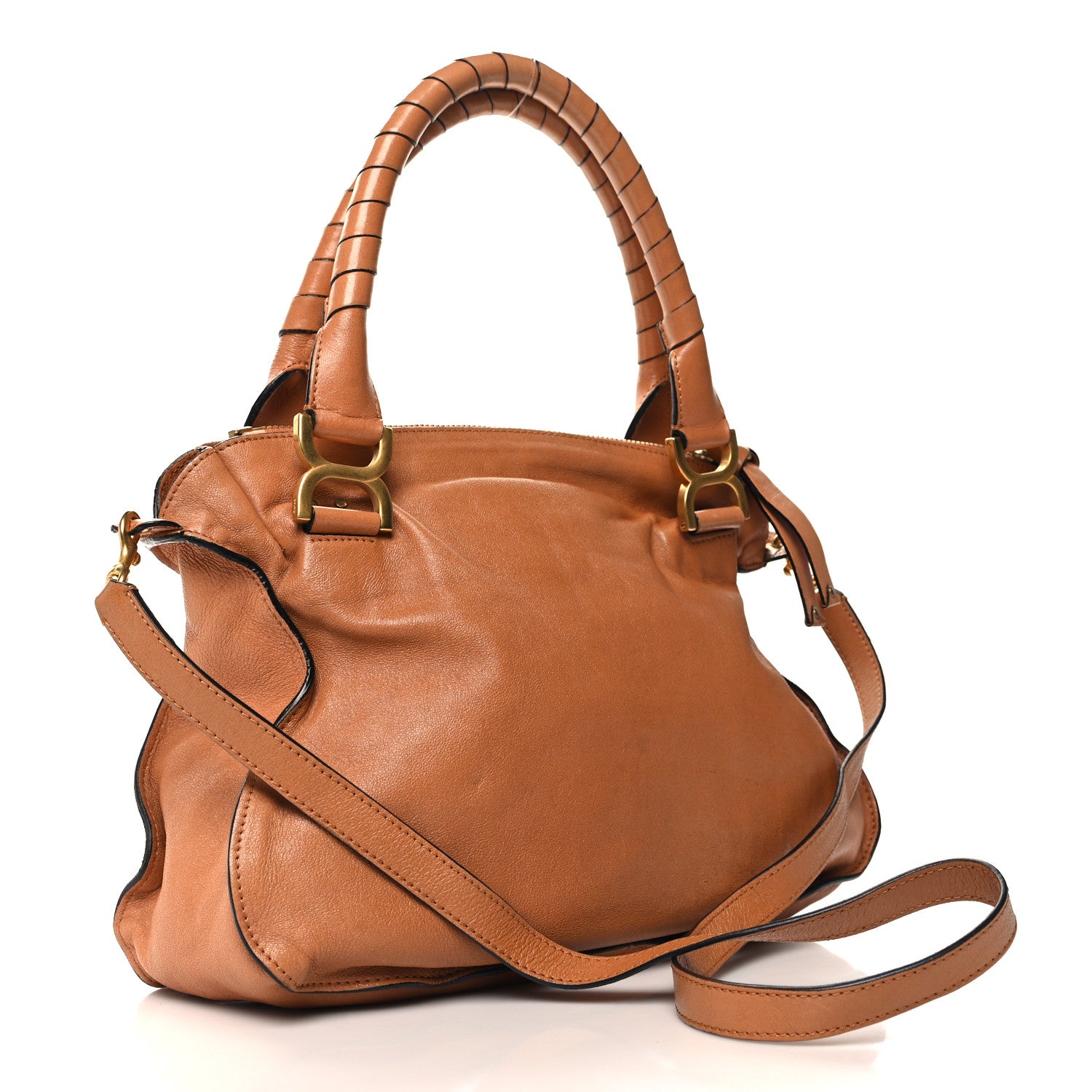 Chloe Calfskin Embroidered Medium Marcie Satchel Tan 3 of 10