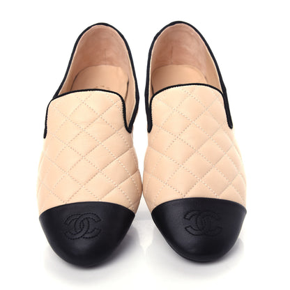 Chanel Lambskin Quilted Cap Toe Slipper With Pouch 37 Beige Black 5 of 12