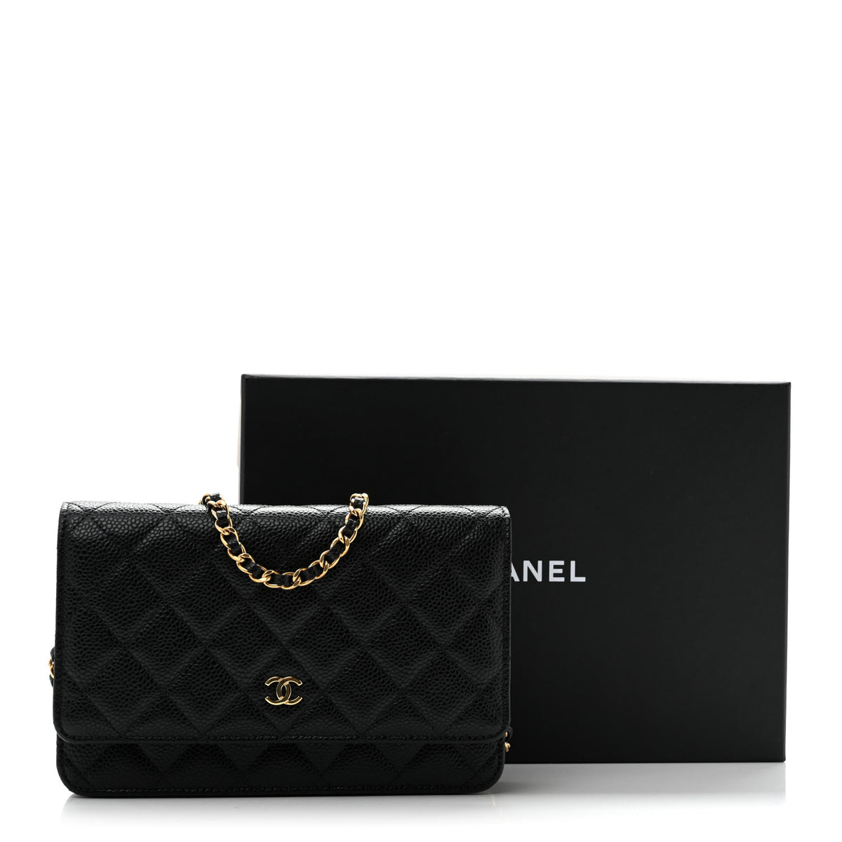 Caviar Quilted Wallet on Chain WOC Black
