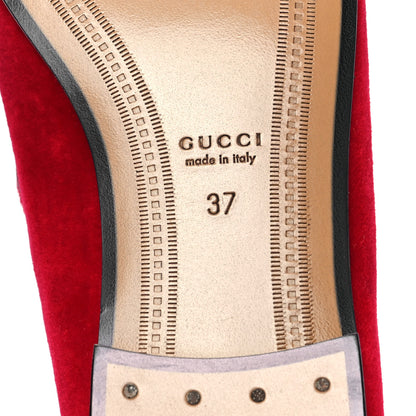 Gucci Velvet Horsebit Womens Jordaan Loafers 37 Hibiscus Red 7 of 9