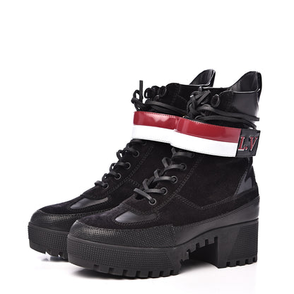 Louis Vuitton Suede Calfskin Laureate Platform Desert Boots 37.5 Black 3 of 10