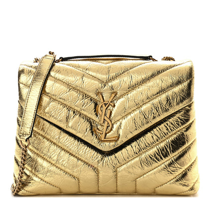 Saint Laurent Metallic Calfskin Y Quilted Small Loulou Monogram Chain Satchel Gold 1 of 8
