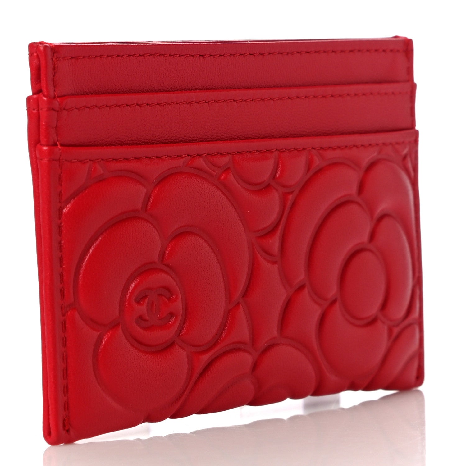 Chanel Lambskin Camellia Embossed Card Holder Red 3 of 12