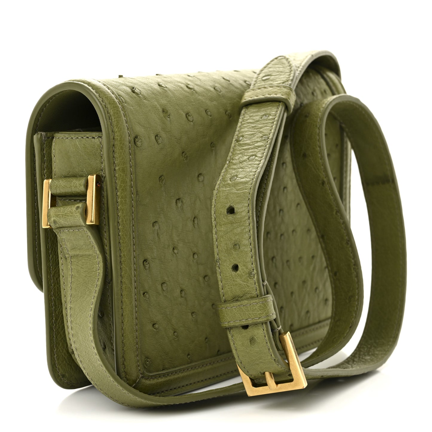 Ostrich Small Solferino Satchel Vert Olive