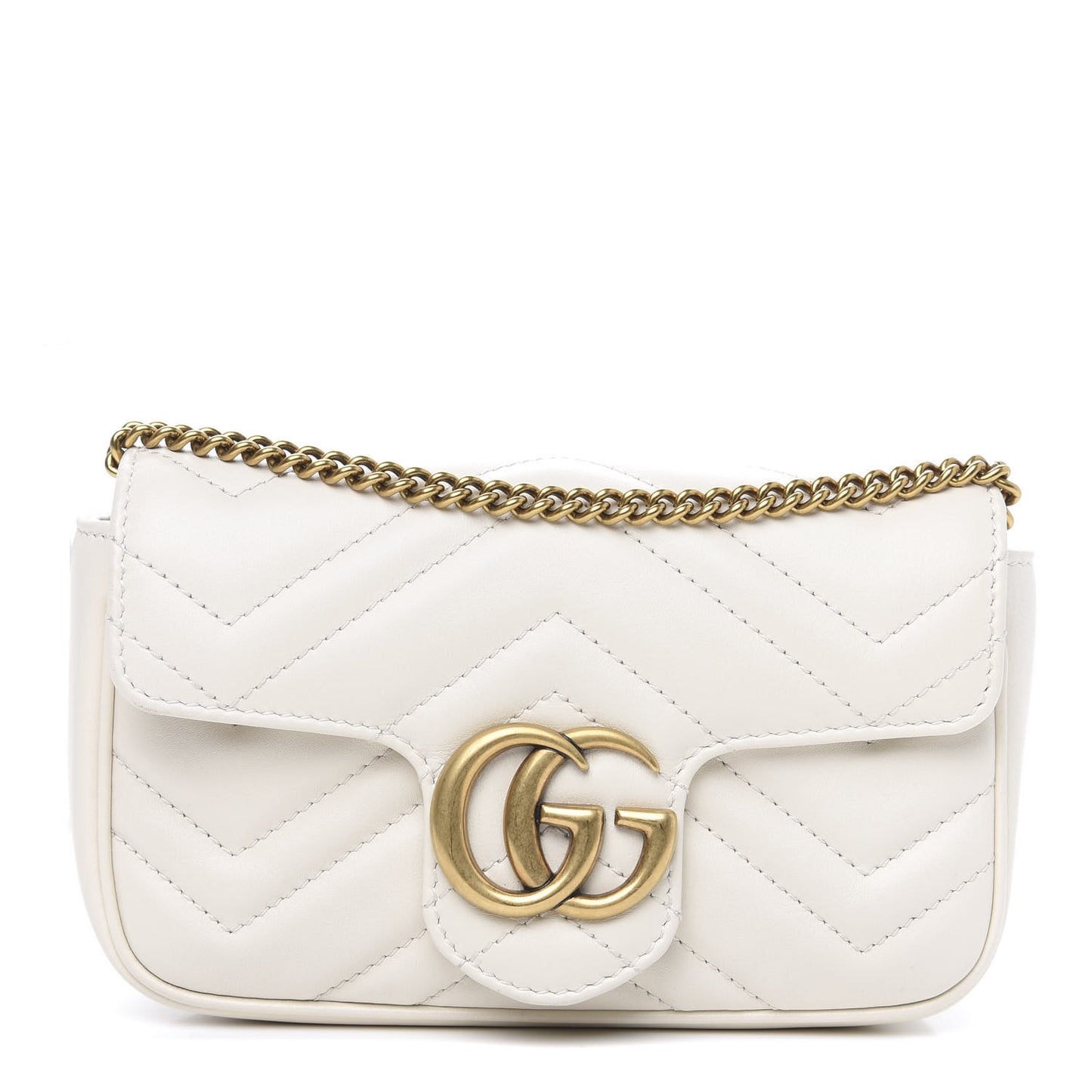 Calfskin Matelasse Super Mini GG Marmont Shoulder Bag White