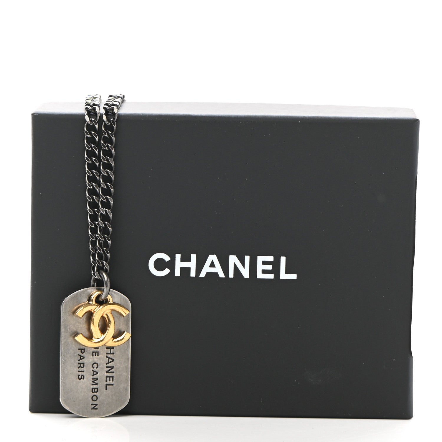 Chanel Ruthenium ID Dog Tag Charm Necklace Silver Gold 7 of 7