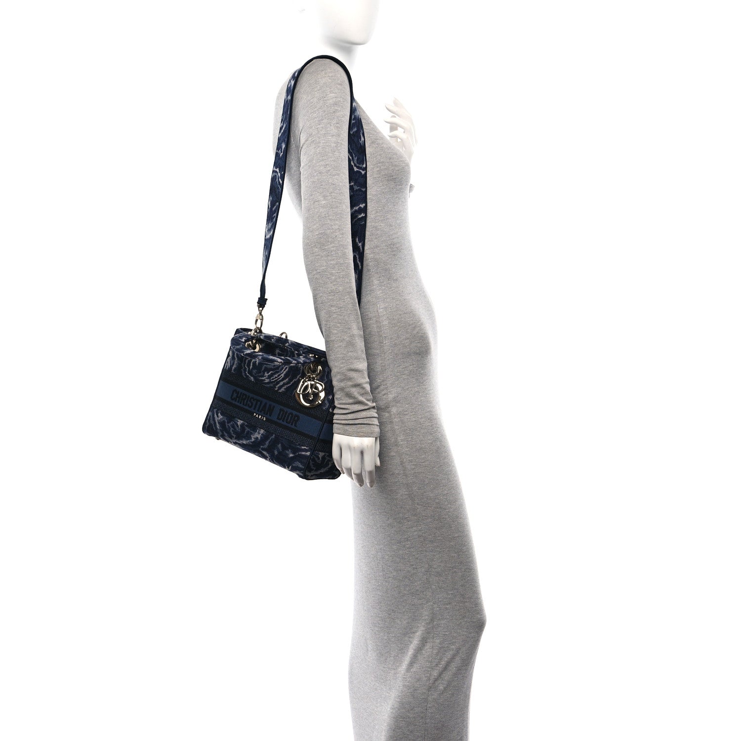 Christian Dior Canvas Embroidered Roses Medium Lady D-Lite  Blue 2 of 9