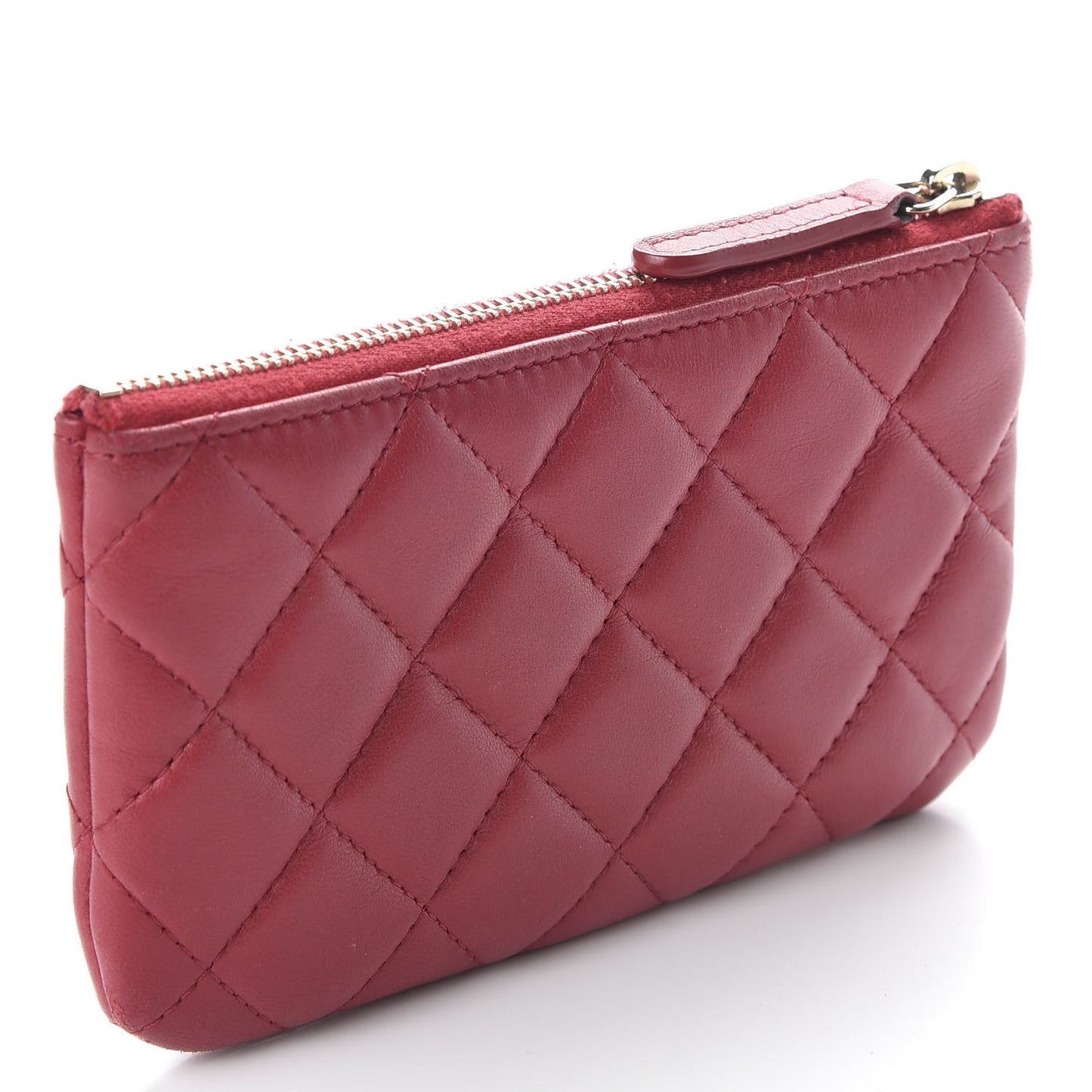 Lambskin Quilted Small Cosmetic Case Dark Pink