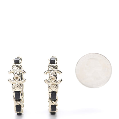 Chanel Lambskin CC Turnlock Chain Hoop Earrings Gold Black 2 of 4