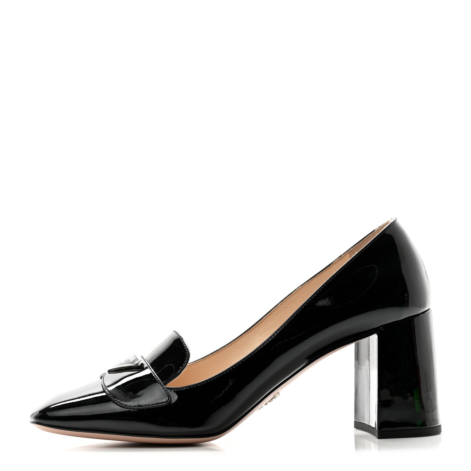 Prada Vernice Metal Triangle Logo 70mm Loafer Pumps 39.5 Black 1 of 10