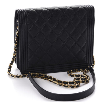 Chanel Caviar Quilted Boy Square Wallet On Chain WOC Navy 3 of 11