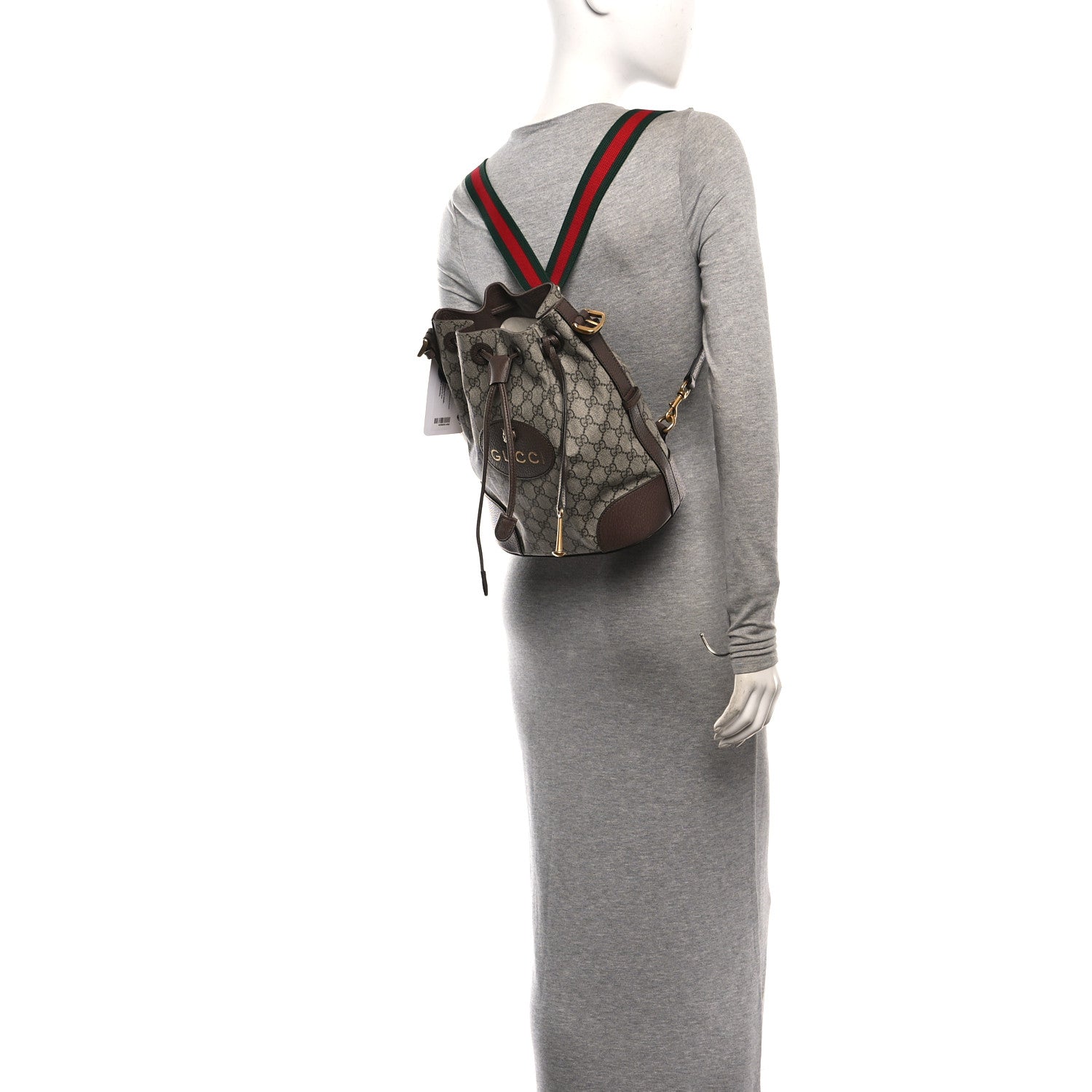 Gucci GG Supreme Monogram Neo Vintage Drawstring Bucket Backpack Beige New Acero Crop 2 of 10