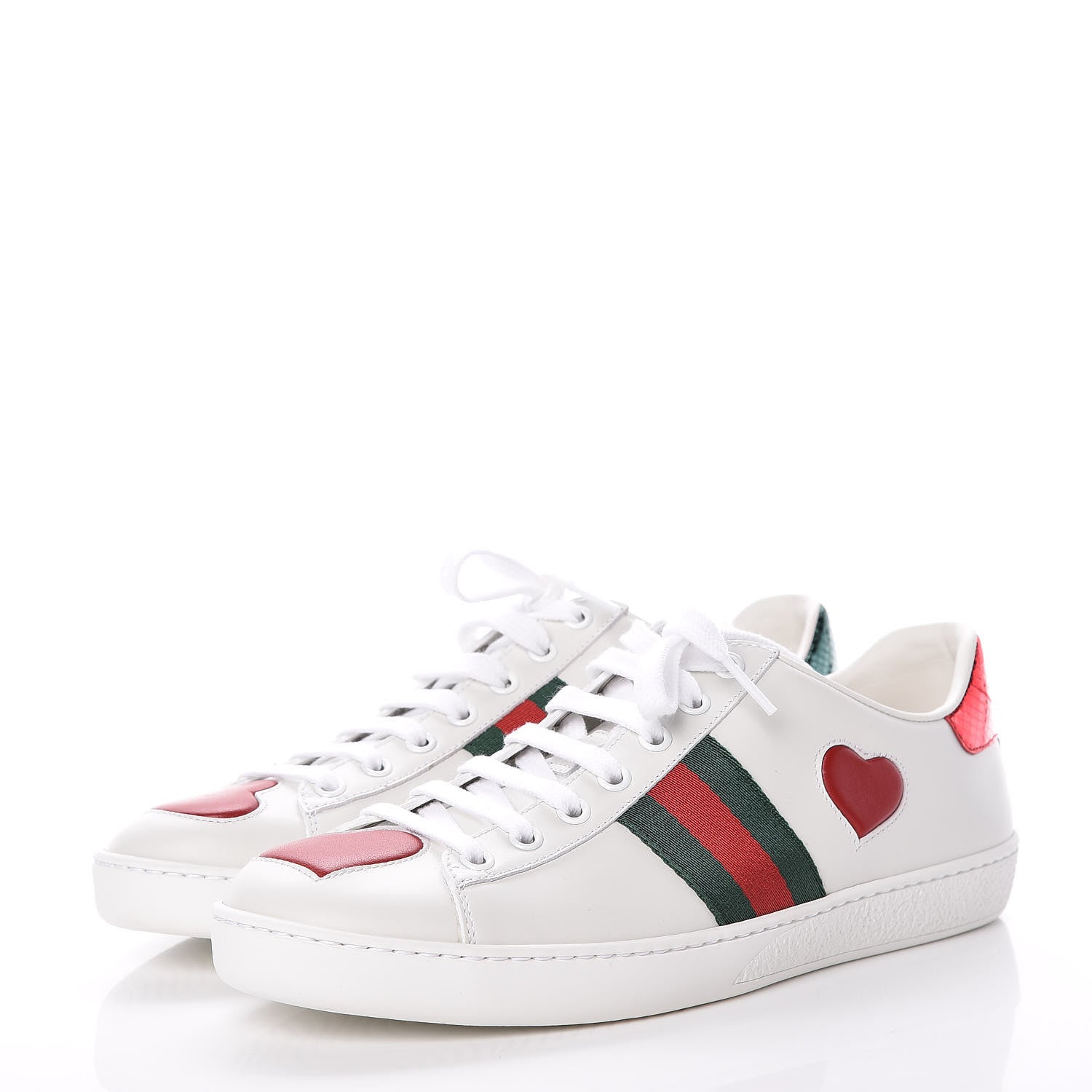 Gucci Calfskin Ayers Web Heart Embroidered Ace Sneakers 38.5 White 3 of 12