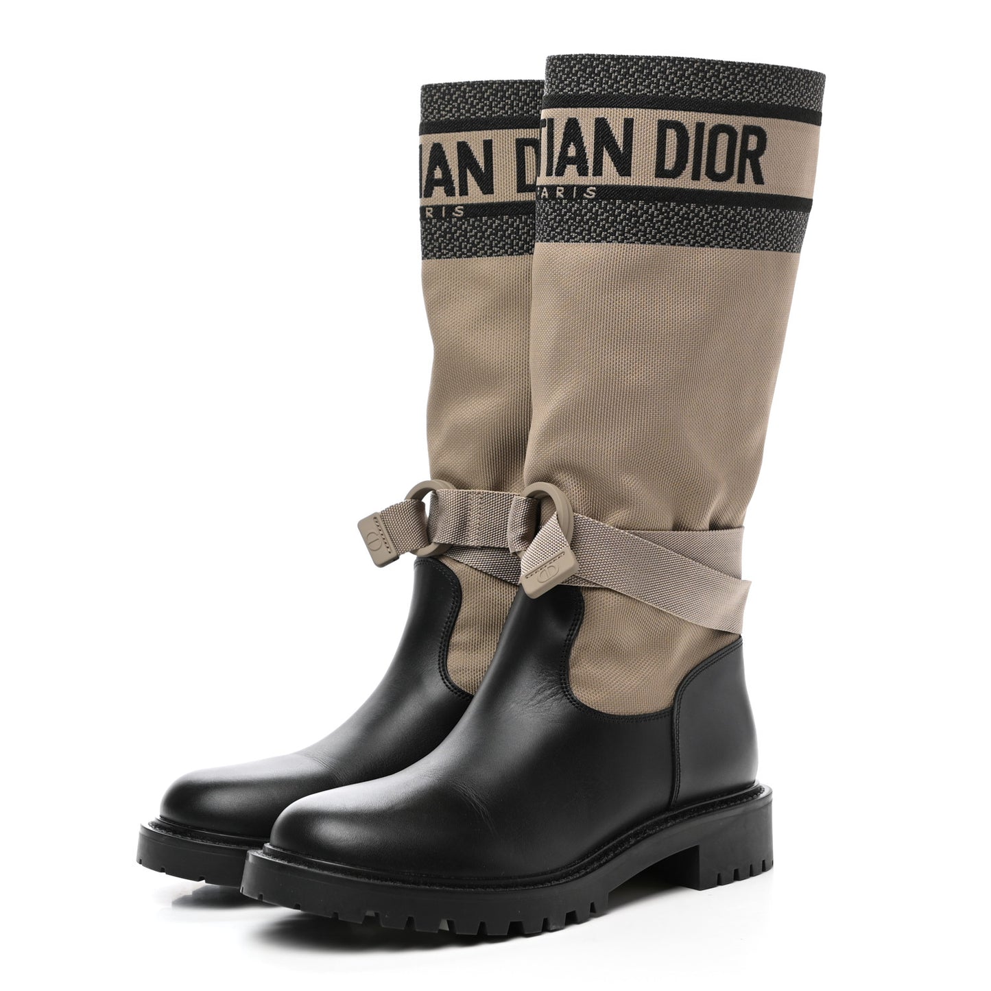 Technical Fabric Calfskin D-Major Boots 37.5 Taupe Black