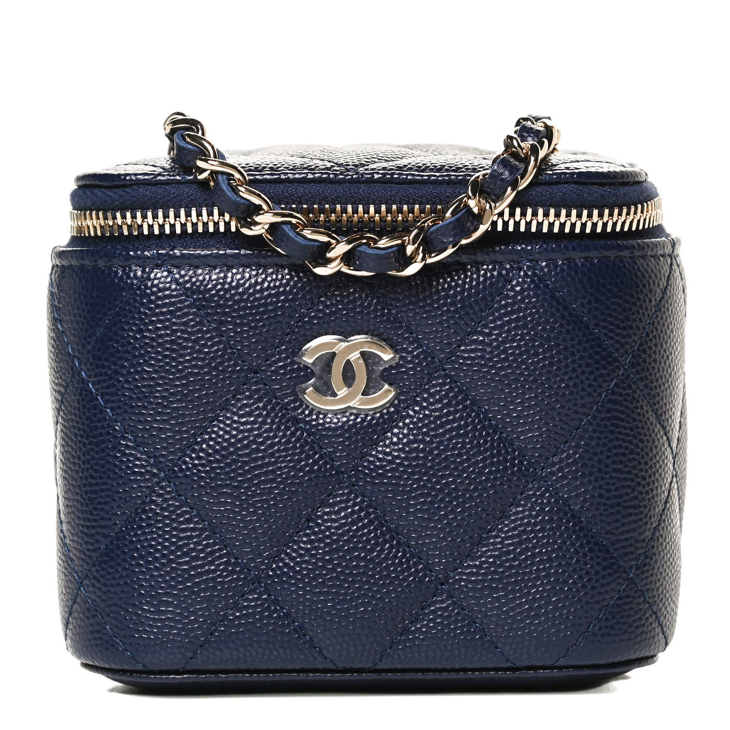 Chanel Caviar Quilted Mini Vanity Case With Chain Navy Blue 1 of 13