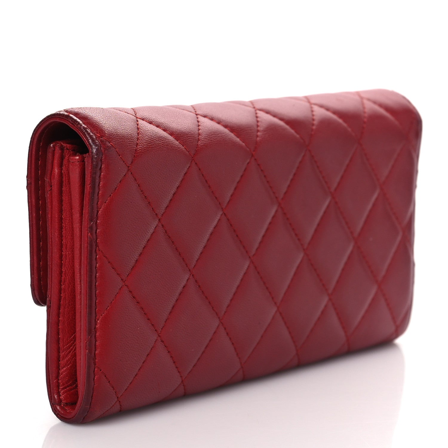 Chanel Lambskin Quilted Large Gusset Flap Wallet Red 3 of 15