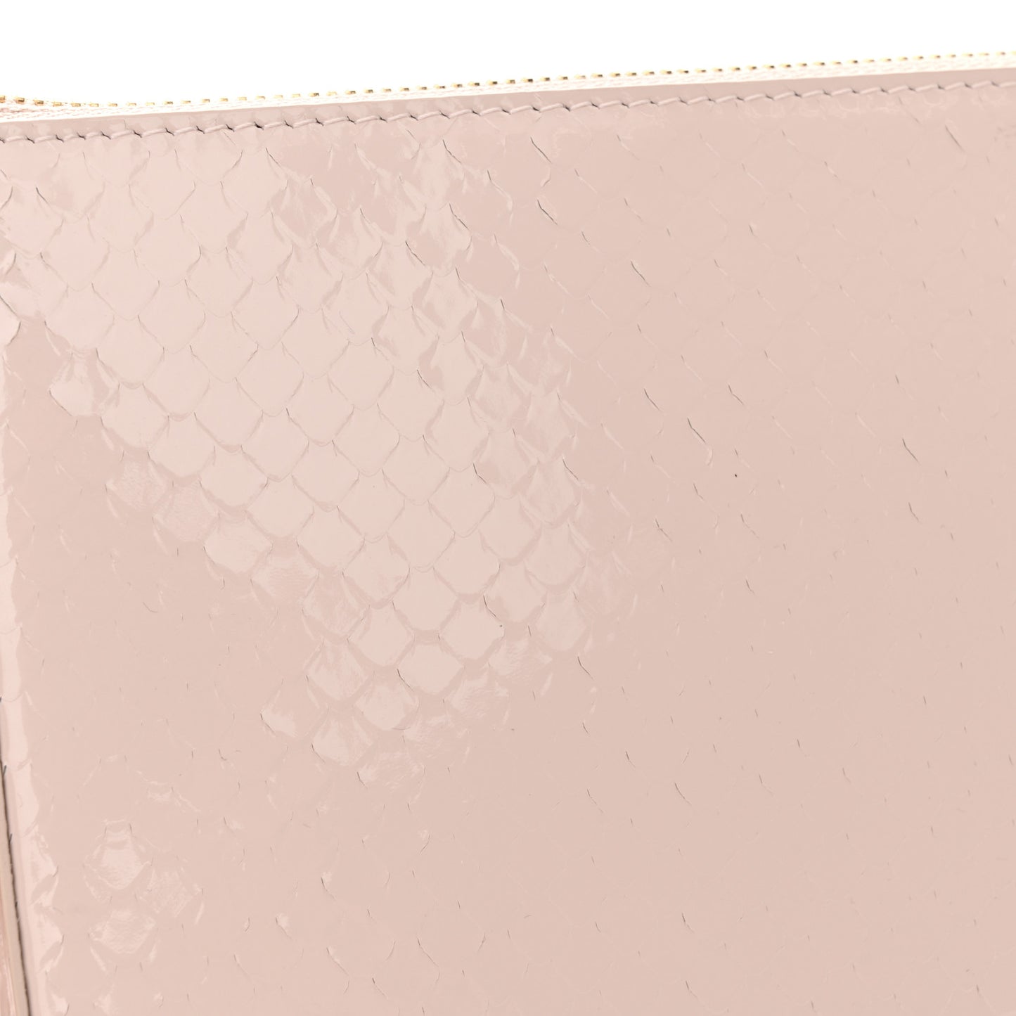 Patent Calfskin Snake Effect Loubila Chain Clutch Light Pink