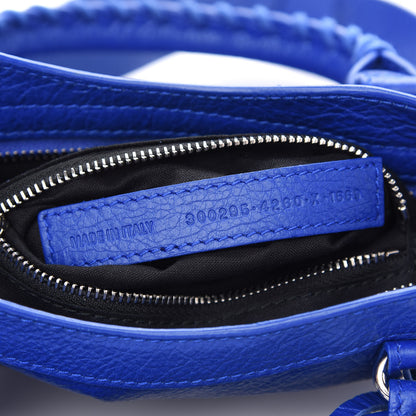Balenciaga Agneau Classic Silver Hardware Mini City Logo Strap Bleu Electric Black 7 of 9