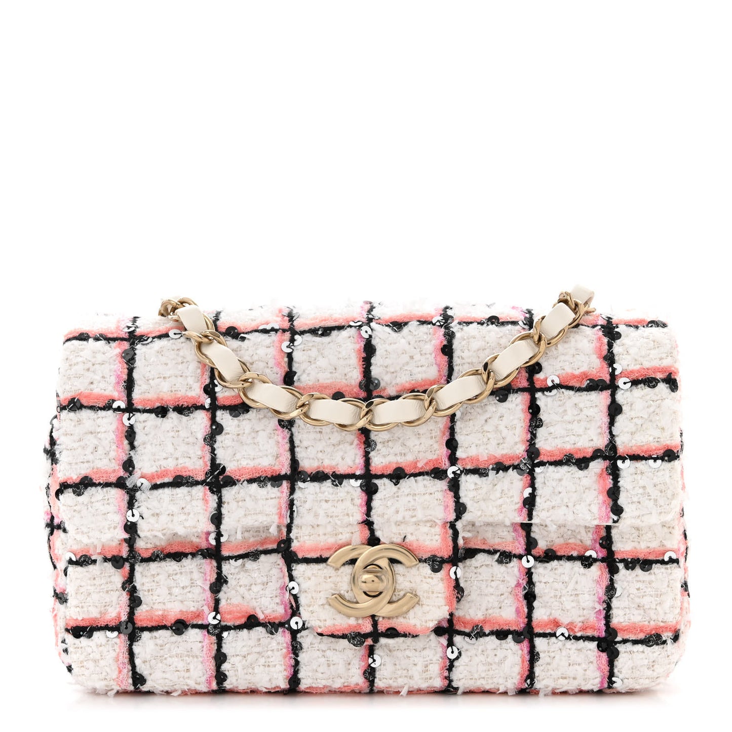 Tweed Quilted Mini Rectangular Flap White Multicolor