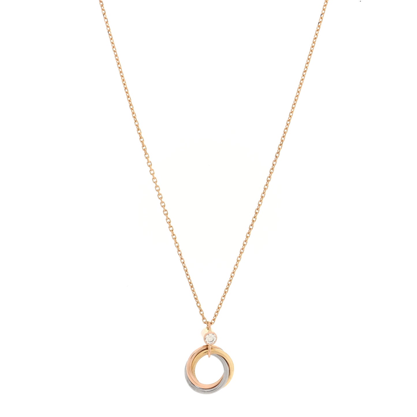18K Pink Yellow White Gold Diamond Trinity Pendant Necklace