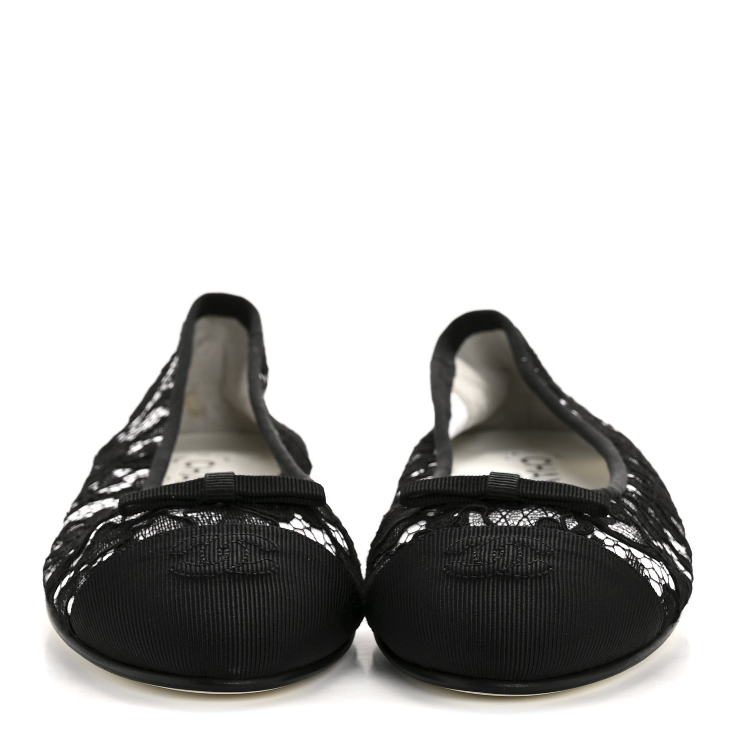 Lace Grosgrain Cap Toe CC Ballerina Flats 40 Black