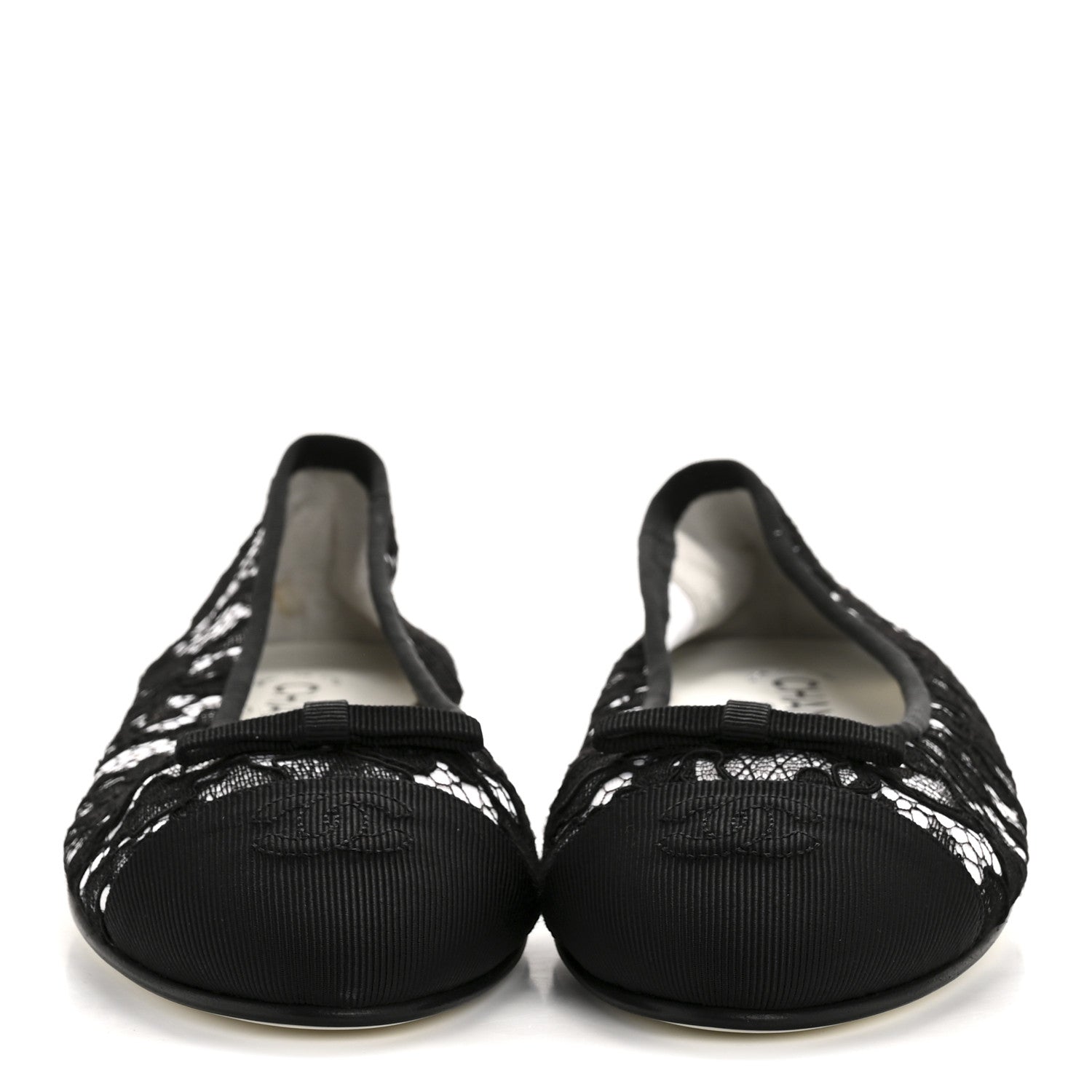 Chanel Lace Grosgrain Cap Toe CC Ballerina Flats 40 Black 3 of 9