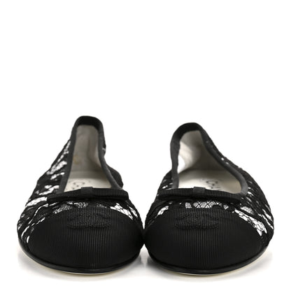 Chanel Lace Grosgrain Cap Toe CC Ballerina Flats 40 Black 3 of 9